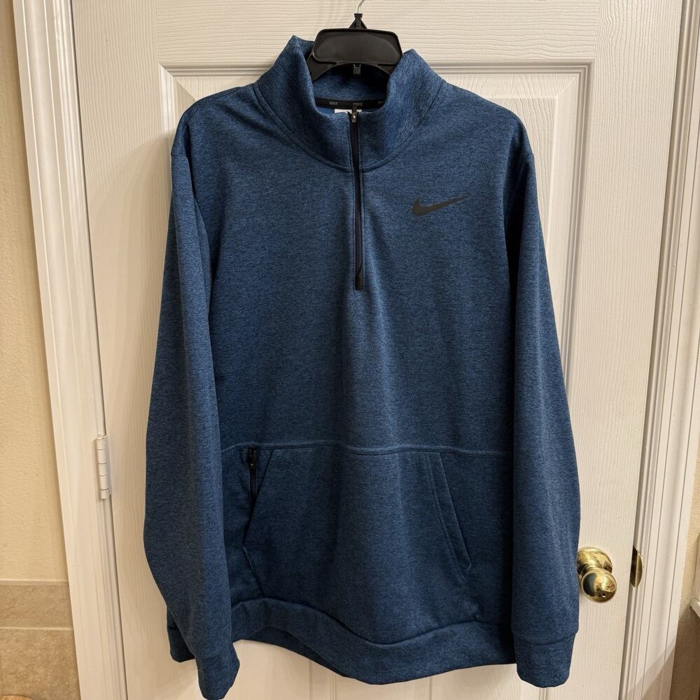 Mens Nike Therma Quarter Zip Heathered Blue Dri-Fit Pullover Shirt Size. XL